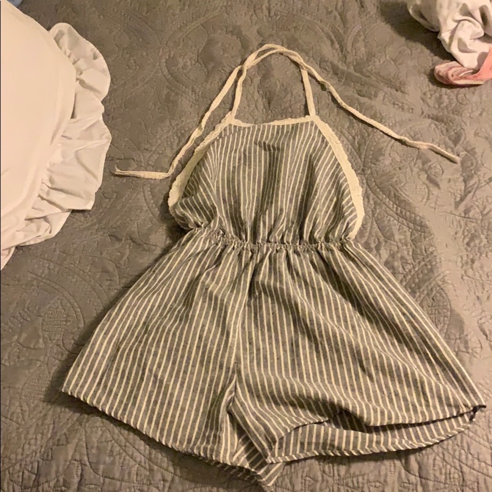 Grey and white striped romper